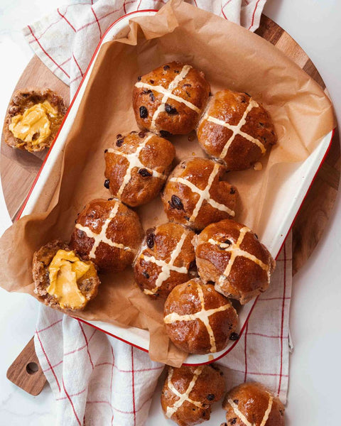 Wholesome Hot Cross Buns  with Chai Butter