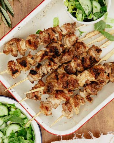 Coconut Chicken Skewers and Salad