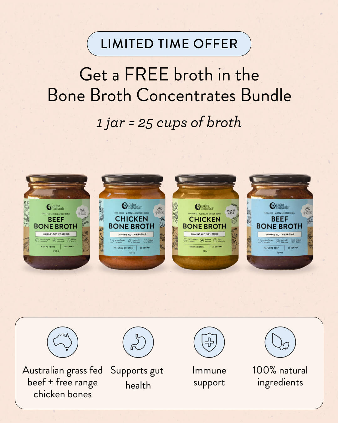 Get a FREE broth in the Bone Broth Concentrates Bundle | 1 jar = 25 cups of broth