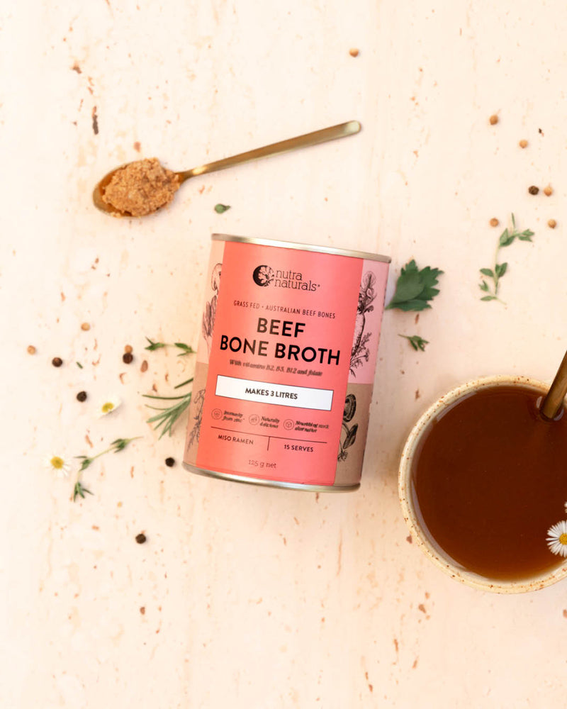 Beef Bone Broth Miso Ramen flat lay