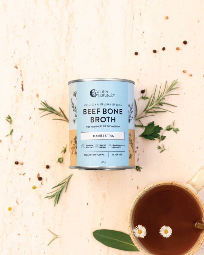 Beef Bone Broth flat lay