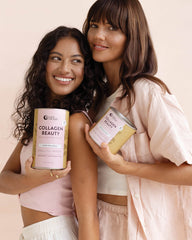 Two women holding cans of Collagen Beauty